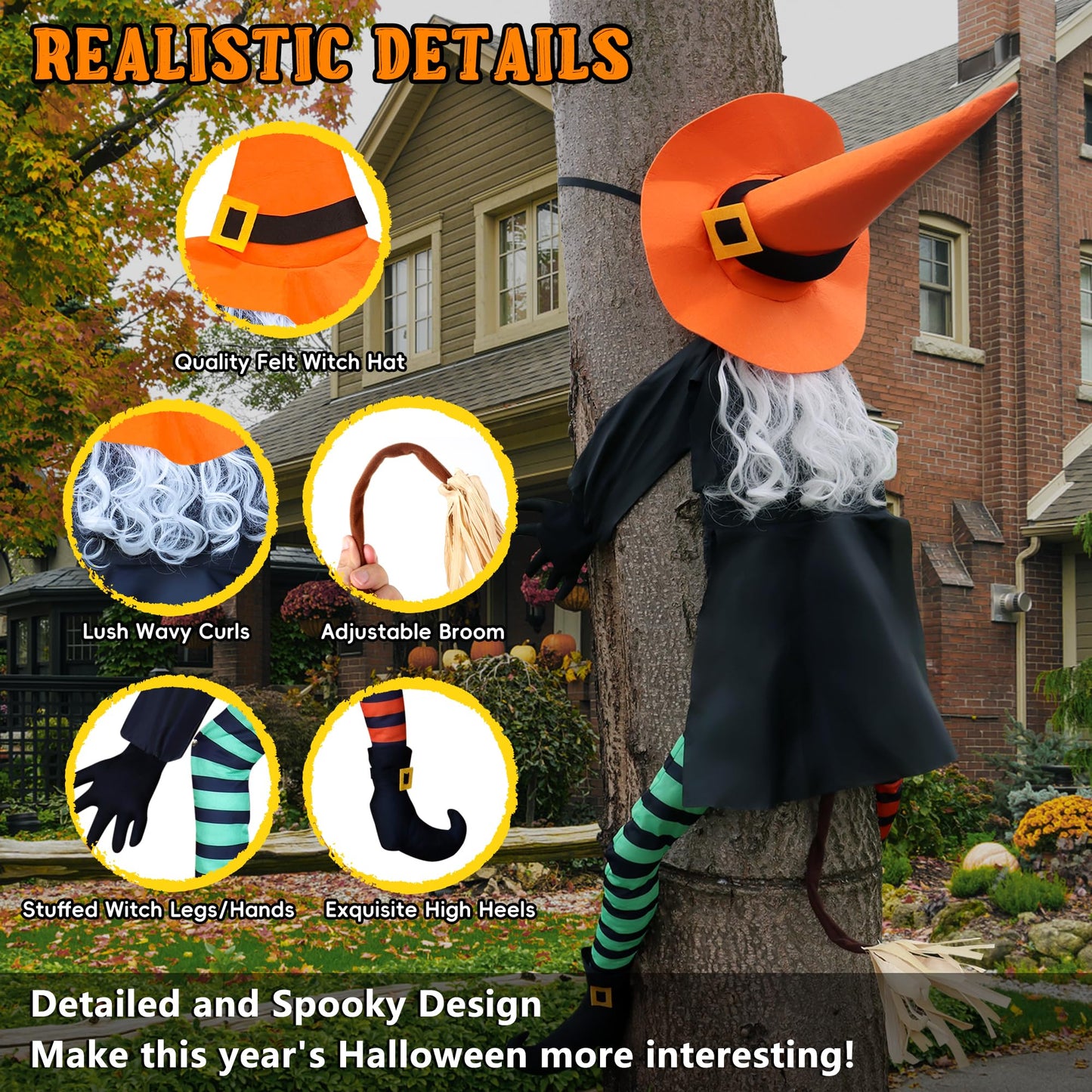 POPGIFTU 64" Large Crashing Witch into Tree Halloween Outdoor Decoration