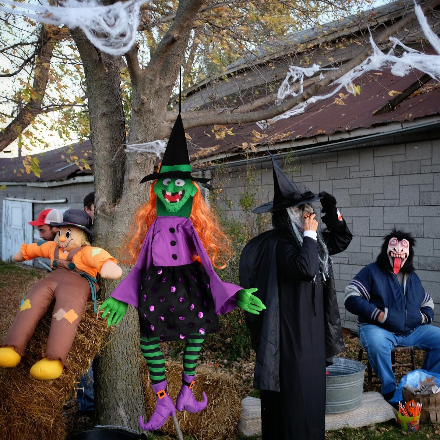 POPGIFTU 64" Large Crashing Witch into Tree Halloween Outdoor Decoration