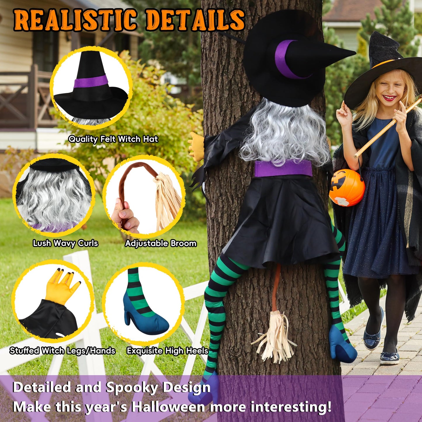 POPGIFTU 64" Large Crashing Witch into Tree Halloween Outdoor Decoration