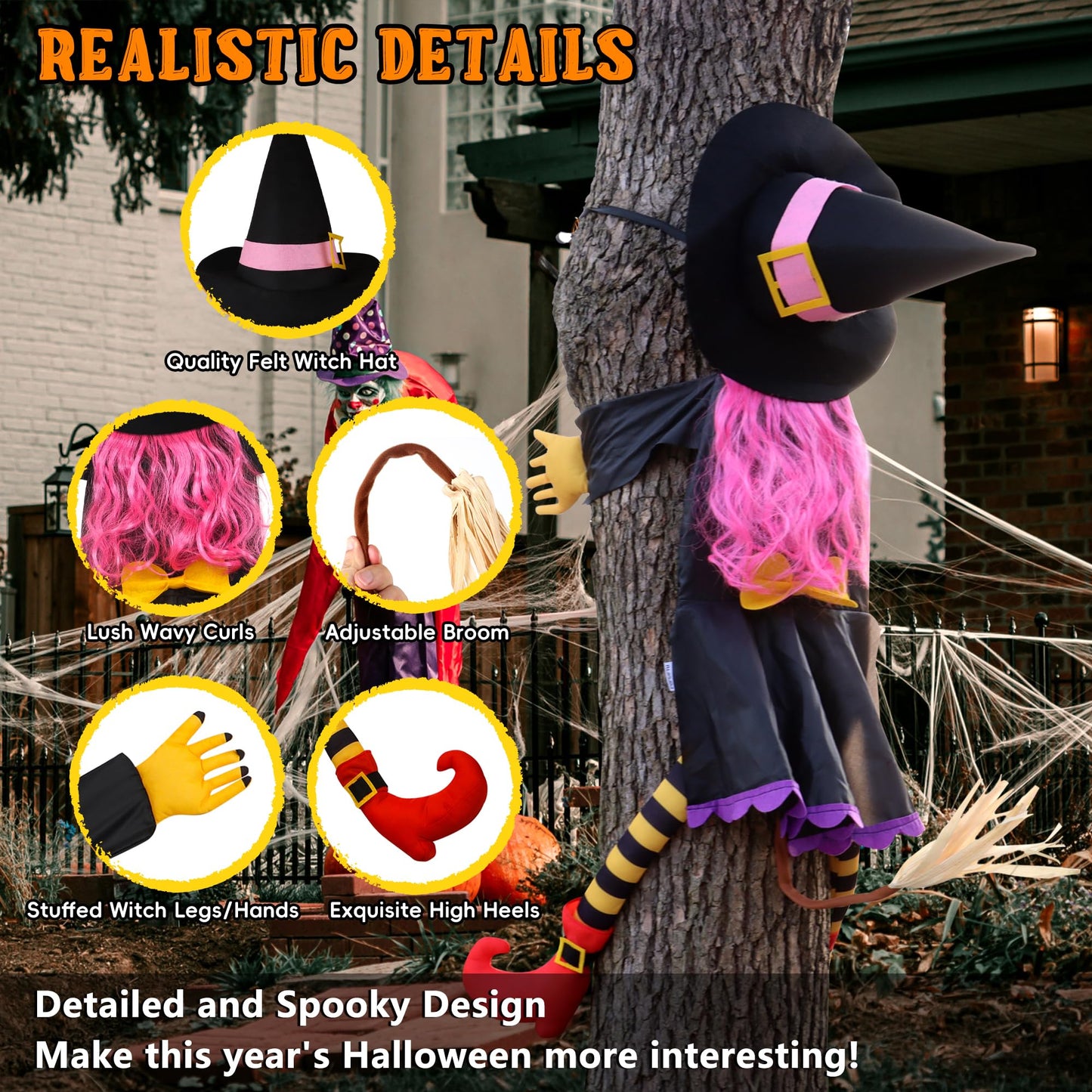 POPGIFTU 64" Large Crashing Witch into Tree Halloween Outdoor Decoration