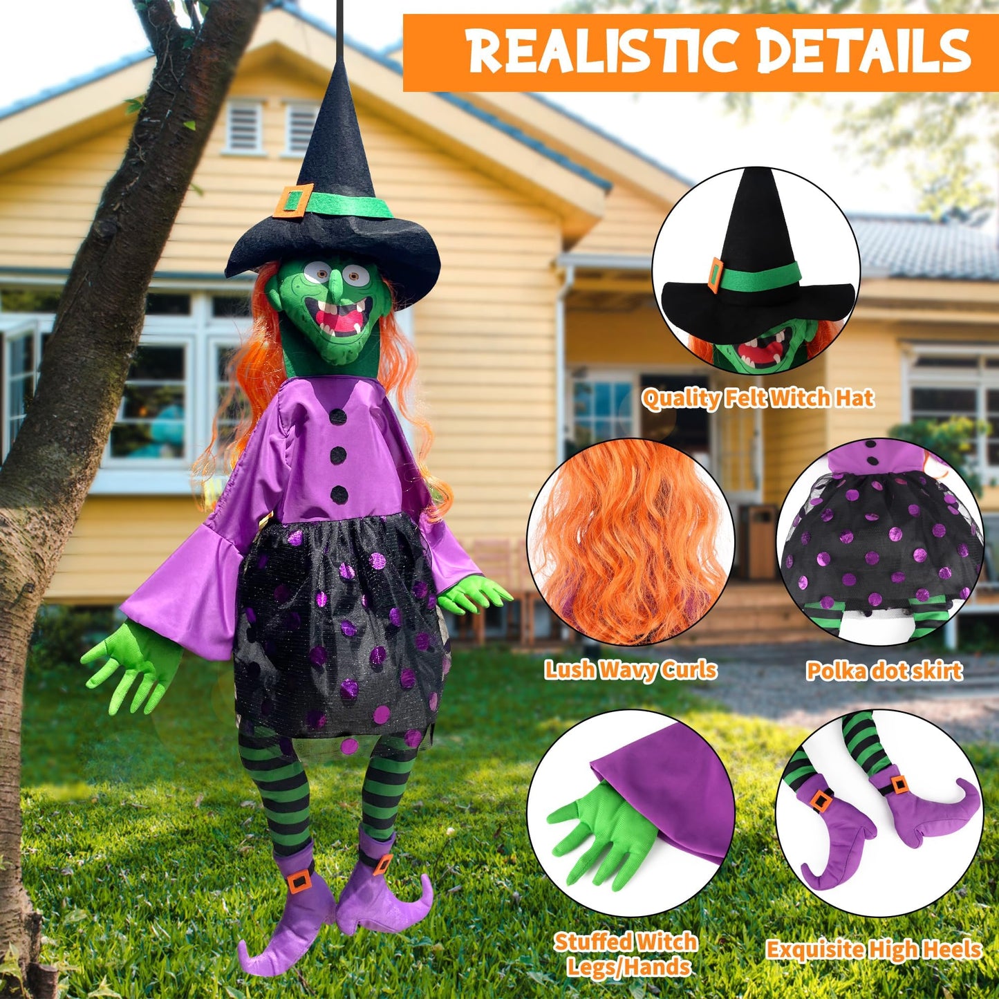 POPGIFTU 64" Large Crashing Witch into Tree Halloween Outdoor Decoration