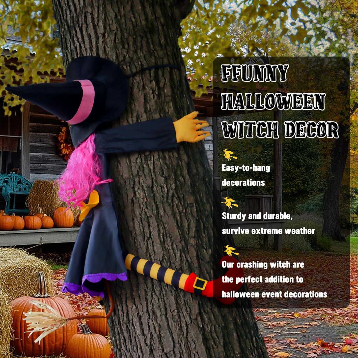 POPGIFTU 64" Large Crashing Witch into Tree Halloween Outdoor Decoration
