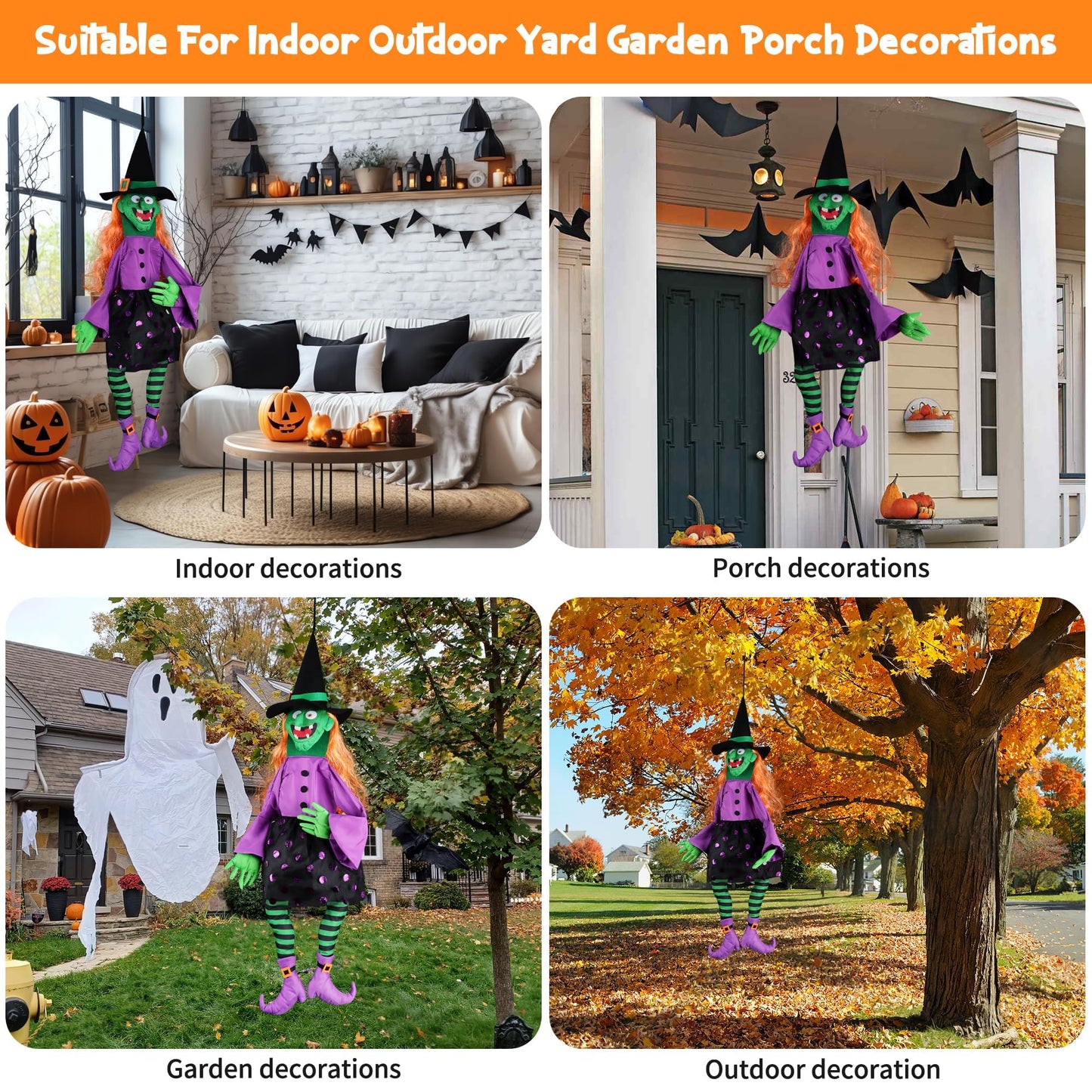 POPGIFTU 64" Large Crashing Witch into Tree Halloween Outdoor Decoration